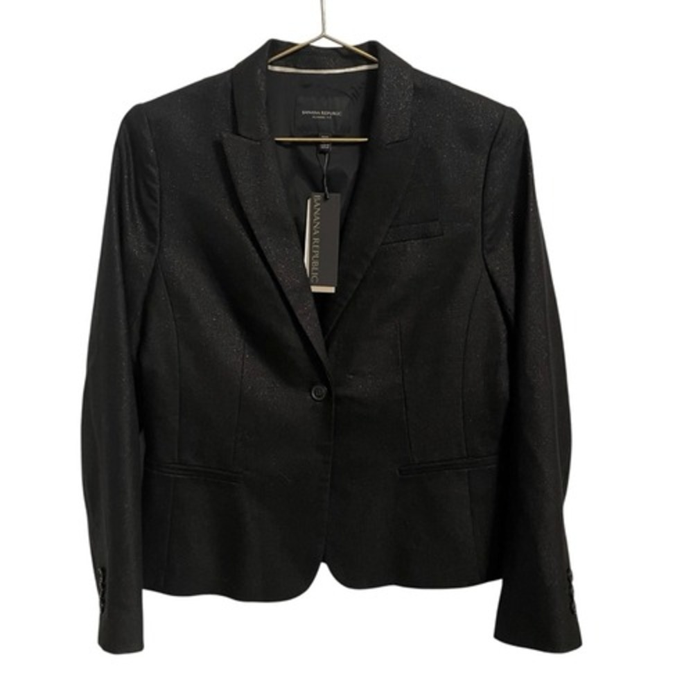 Banana Republic Black Metallic Shimmer Classic Fit Blazer Jacket Petite 8 NEW